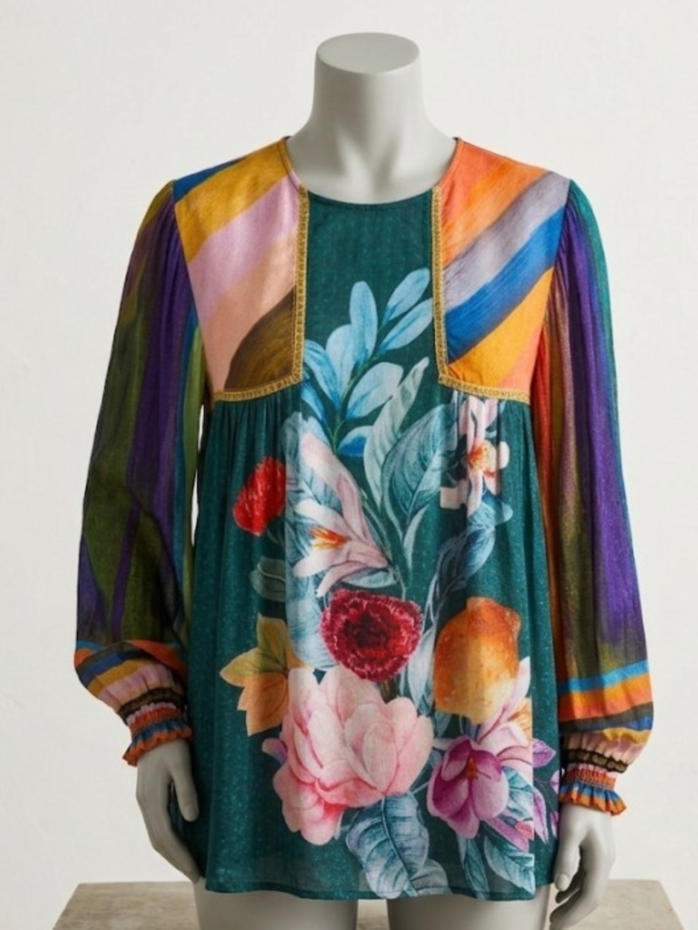 Anthropologie Floral Peasant Blouse (Sz M) Boho Artsy Vibrant Fall Statement